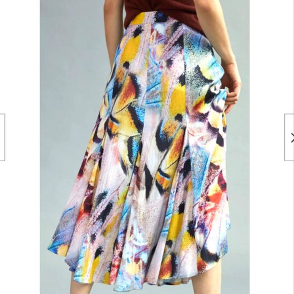Anthropologie 8 NWT A-Line Midi Skirt Watercolor Art Vibrant Abstract. - Picture 2 of 9